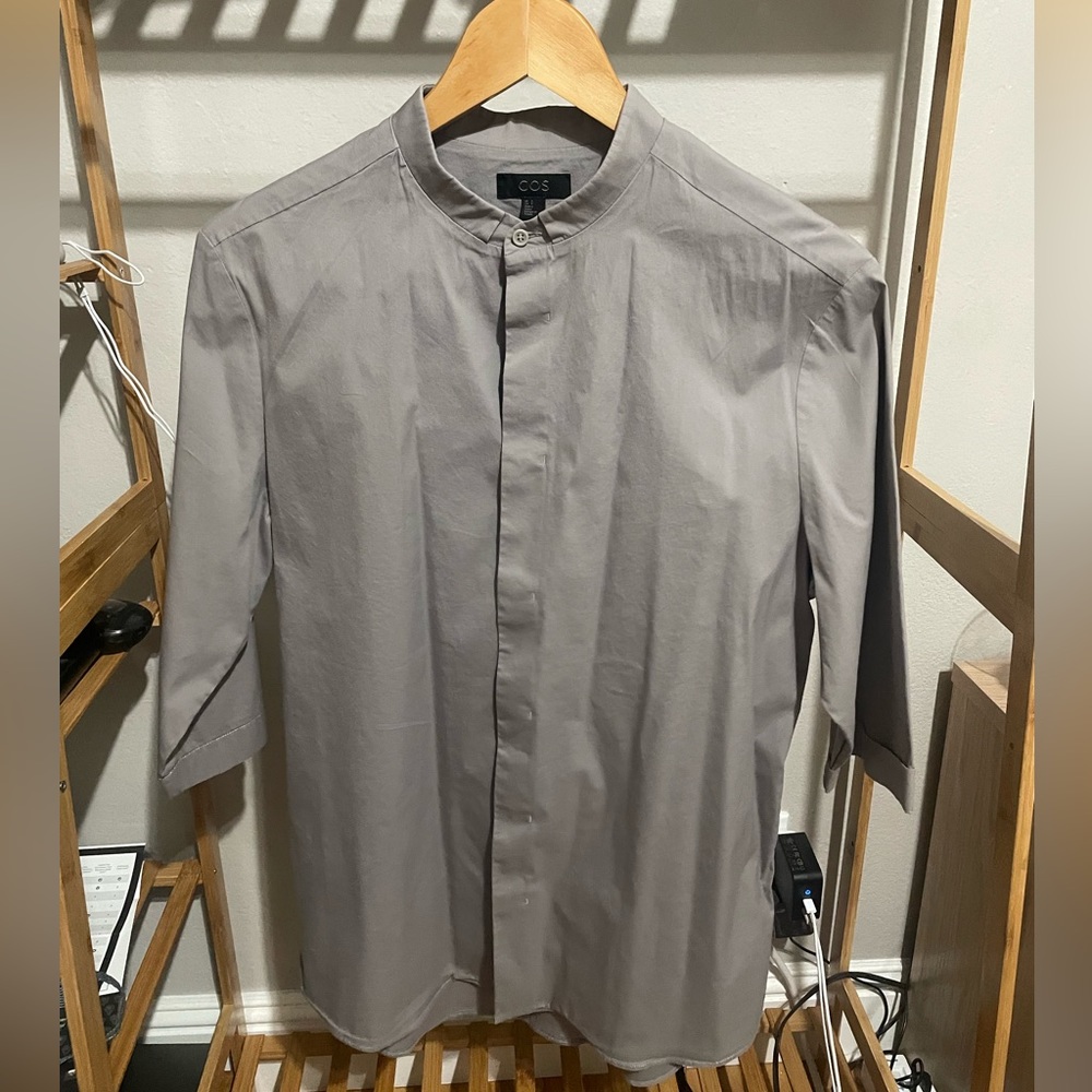 COS 3/4 SLEEVED GRANDAD SHIRT SIZE S GRAY